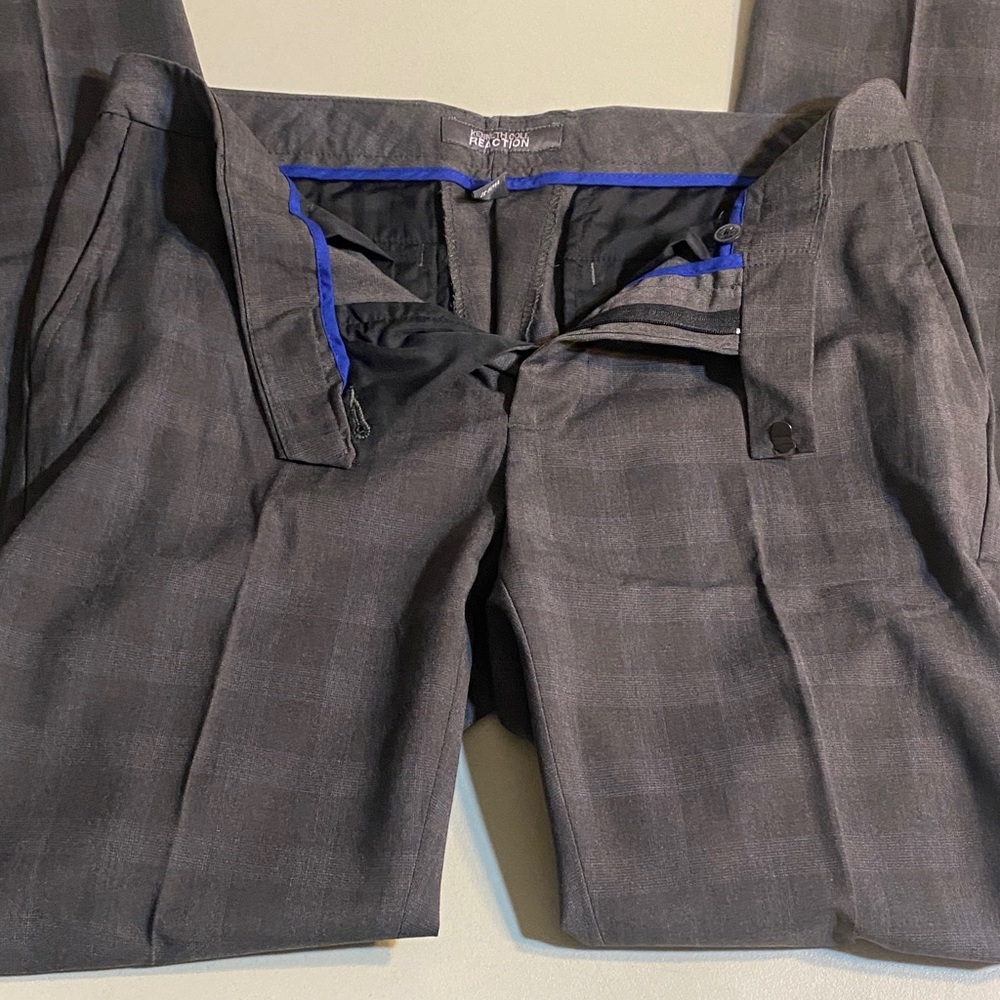 Kenneth Cole Gray Plaid Dress Pants with Blue Trim